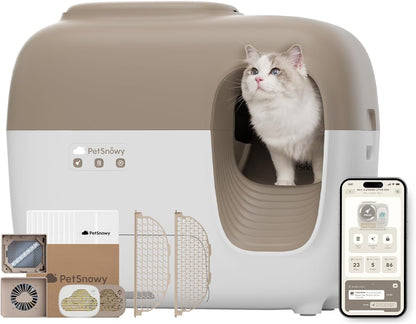 PetSnowy Self Cleaning Cat Litter Tray, Automatic Cat Litter Tray, Robot Litter Box with Odour Control TiO2 System, Auto-Packing, App Control, Large Cats & Multiple Cats Friendly(2025 Premium)